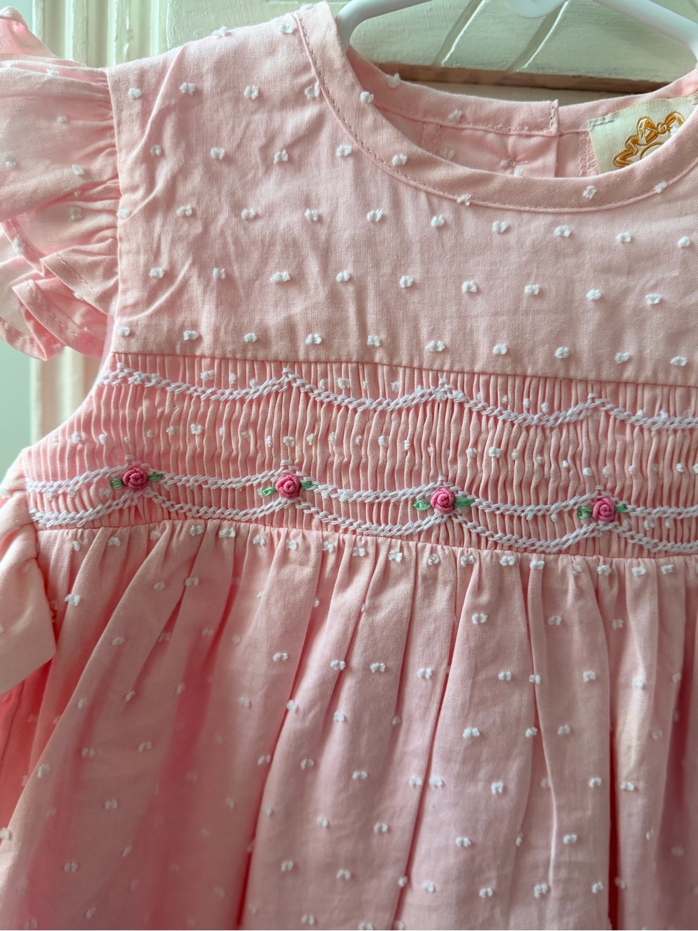 TBBC 2T Pink Smocked Floral Dot Baby Dress